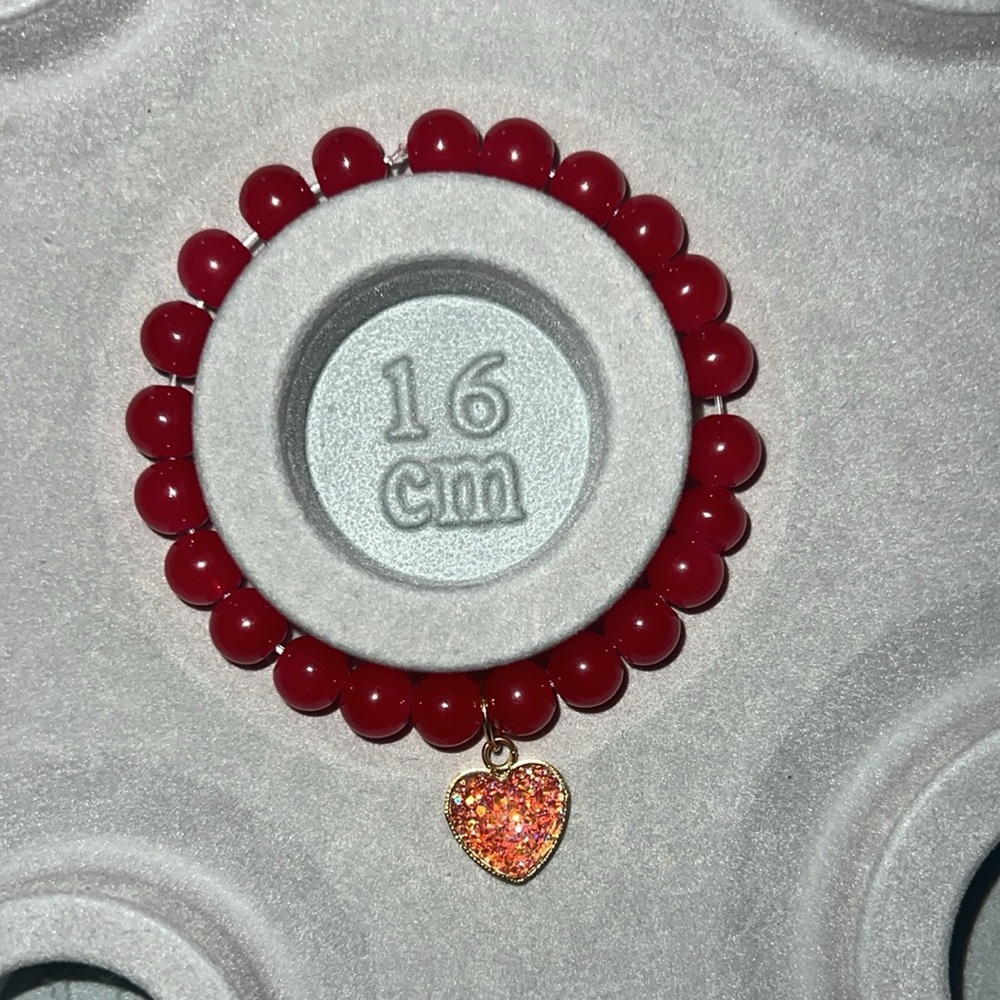 Red Beaded Bracelet with Heart Charm
